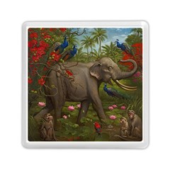 Jungle Of Happiness Painting Peacock Elephant Memory Card Reader (square)