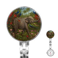 Jungle Of Happiness Painting Peacock Elephant Stainless Steel Nurses Watch