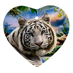 White Tiger Peacock Animal Fantasy Water Summer Ornament (Heart) Front