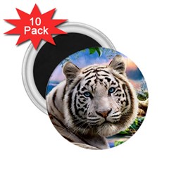 White Tiger Peacock Animal Fantasy Water Summer 2 25  Magnets (10 Pack)  by Cemarart