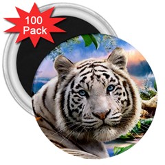 White Tiger Peacock Animal Fantasy Water Summer 3  Magnets (100 Pack)