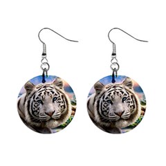White Tiger Peacock Animal Fantasy Water Summer Mini Button Earrings