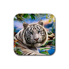 White Tiger Peacock Animal Fantasy Water Summer Rubber Coaster (square)