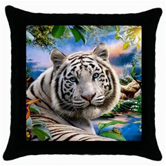 White Tiger Peacock Animal Fantasy Water Summer Throw Pillow Case (black)