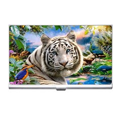White Tiger Peacock Animal Fantasy Water Summer Business Card Holder