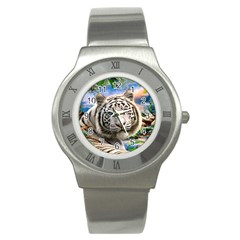 White Tiger Peacock Animal Fantasy Water Summer Stainless Steel Watch