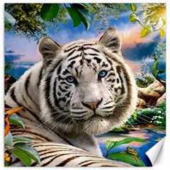 White Tiger Peacock Animal Fantasy Water Summer Canvas 16  X 16 