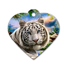 White Tiger Peacock Animal Fantasy Water Summer Dog Tag Heart (two Sides)