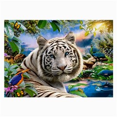 White Tiger Peacock Animal Fantasy Water Summer Large Glasses Cloth (2 Sides)