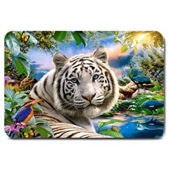 White Tiger Peacock Animal Fantasy Water Summer Large Doormat