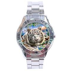 White Tiger Peacock Animal Fantasy Water Summer Stainless Steel Analogue Watch