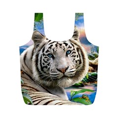 White Tiger Peacock Animal Fantasy Water Summer Full Print Recycle Bag (m)