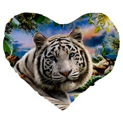 White Tiger Peacock Animal Fantasy Water Summer Large 19  Premium Flano Heart Shape Cushions