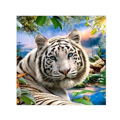 White Tiger Peacock Animal Fantasy Water Summer Square Satin Scarf (30  X 30 )