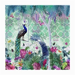 Peacock Parrot Bird Pattern Exotic Summer Green Flower Jungle Paradise Medium Glasses Cloth (2 Sides)