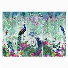 Peacock Parrot Bird Pattern Exotic Summer Green Flower Jungle Paradise Large Glasses Cloth (2 Sides)