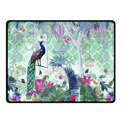 Peacock Parrot Bird Pattern Exotic Summer Green Flower Jungle Paradise Fleece Blanket (small) by Cemarart