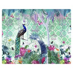 Peacock Parrot Bird Pattern Exotic Summer Green Flower Jungle Paradise Two Sides Premium Plush Fleece Blanket (medium)