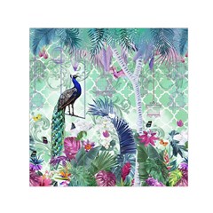 Peacock Parrot Bird Pattern Exotic Summer Green Flower Jungle Paradise Square Satin Scarf (30  X 30 )