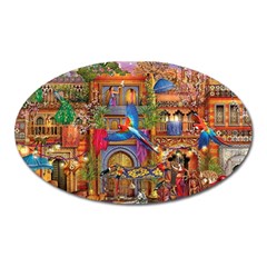 Arabian Street Art Colorful Peacock Tiger Man Parrot Horse Dancer Fantasy Oval Magnet