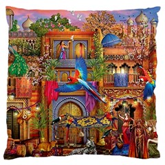 Arabian Street Art Colorful Peacock Tiger Man Parrot Horse Dancer Fantasy Large Premium Plush Fleece Cushion Case (one Side)