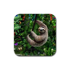 Sloth In Jungle Art Animal Fantasy Rubber Coaster (square)