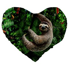 Sloth In Jungle Art Animal Fantasy Large 19  Premium Flano Heart Shape Cushions