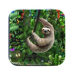 Sloth In Jungle Art Animal Fantasy Square Metal Box (black) by Cemarart