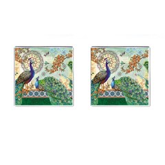 Royal Peacock Feather Art Fantasy Cufflinks (square)