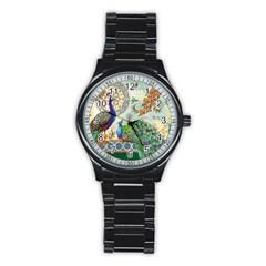 Royal Peacock Feather Art Fantasy Stainless Steel Round Watch