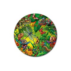 The Chameleon Colorful Mushroom Jungle Flower Insect Summer Dragonfly Magnet 3  (round)