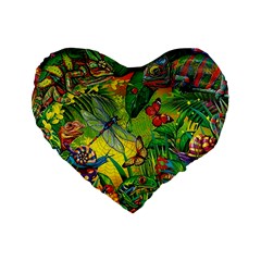 The Chameleon Colorful Mushroom Jungle Flower Insect Summer Dragonfly Standard 16  Premium Heart Shape Cushions