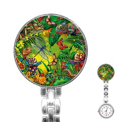 The Chameleon Colorful Mushroom Jungle Flower Insect Summer Dragonfly Stainless Steel Nurses Watch