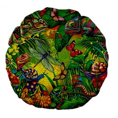 The Chameleon Colorful Mushroom Jungle Flower Insect Summer Dragonfly Large 18  Premium Flano Round Cushions