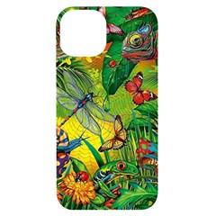 The Chameleon Colorful Mushroom Jungle Flower Insect Summer Dragonfly Iphone 14 Black Uv Print Case by Cemarart
