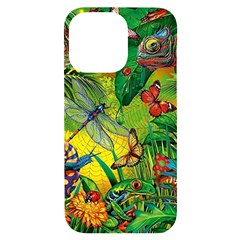 The Chameleon Colorful Mushroom Jungle Flower Insect Summer Dragonfly Iphone 14 Pro Max Black Uv Print Case by Cemarart