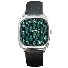 Peacock Pattern Square Metal Watch