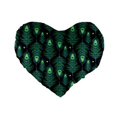 Peacock Pattern Standard 16  Premium Flano Heart Shape Cushions