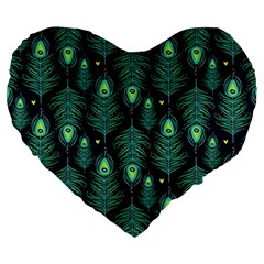 Peacock Pattern Large 19  Premium Flano Heart Shape Cushions