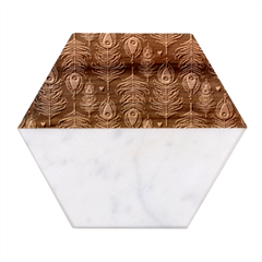 Peacock Pattern Marble Wood Coaster (Hexagon) 