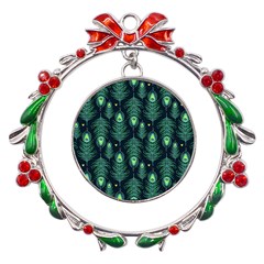 Peacock Pattern Metal X mas Wreath Ribbon Ornament