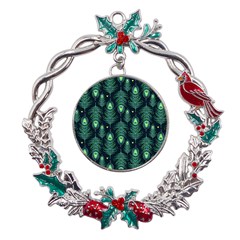 Peacock Pattern Metal X mas Wreath Holly leaf Ornament