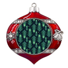 Peacock Pattern Metal Snowflake And Bell Red Ornament