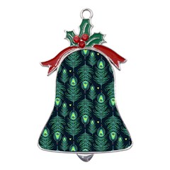 Peacock Pattern Metal Holly Leaf Bell Ornament