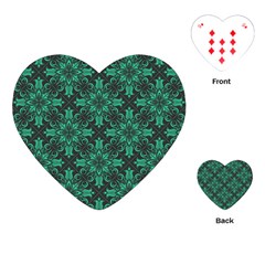 Green Damask Pattern Vintage Floral Pattern, Green Vintage Playing Cards Single Design (heart) by nateshop