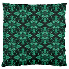 Green Damask Pattern Vintage Floral Pattern, Green Vintage Large Premium Plush Fleece Cushion Case (Two Sides)