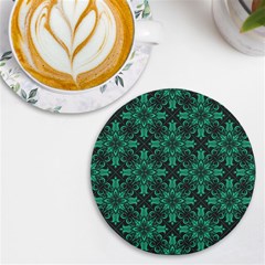 Green Damask Pattern Vintage Floral Pattern, Green Vintage UV Print Round Tile Coaster