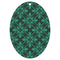 Green Damask Pattern Vintage Floral Pattern, Green Vintage Uv Print Acrylic Ornament Oval