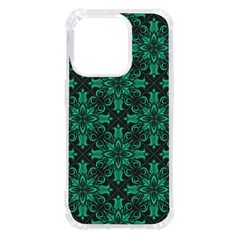 Green Damask Pattern Vintage Floral Pattern, Green Vintage Iphone 14 Pro Tpu Uv Print Case