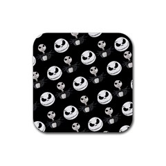 Jack Print, White, Before, Plain, Black, Simple, Christmas Rubber Coaster (square) by nateshop